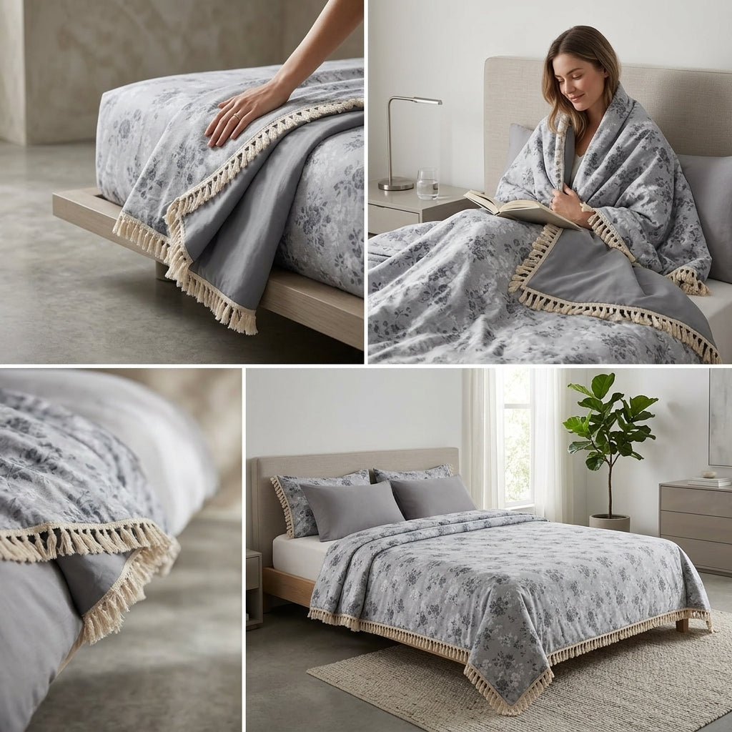 Cotton Dohar with Handcrafted Cotton Tassel Border
