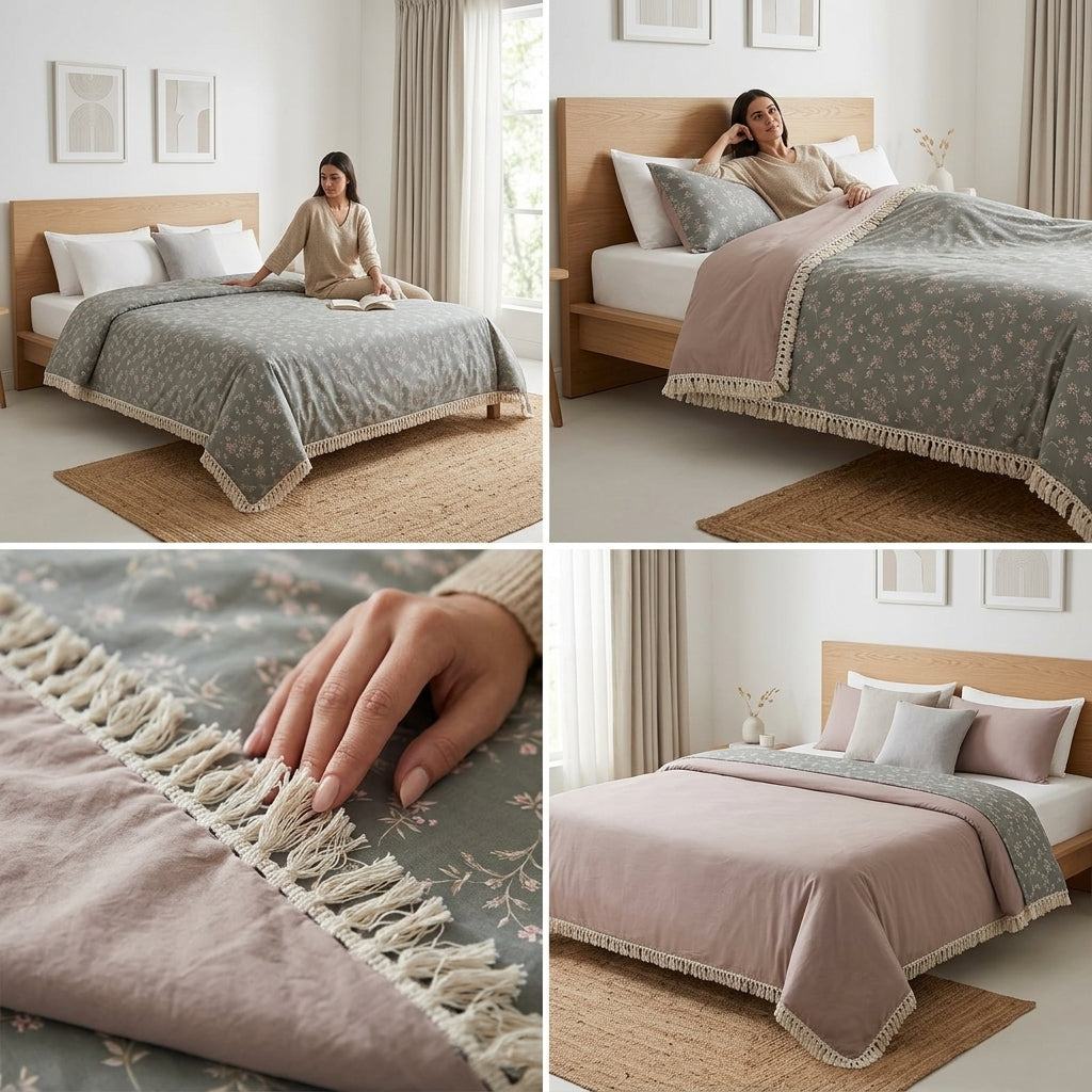 Turkish Cotton Dohar with Handcrafted Cotton Tassel Border Product Code:- 55B155RKEH , 55B199RKEH
