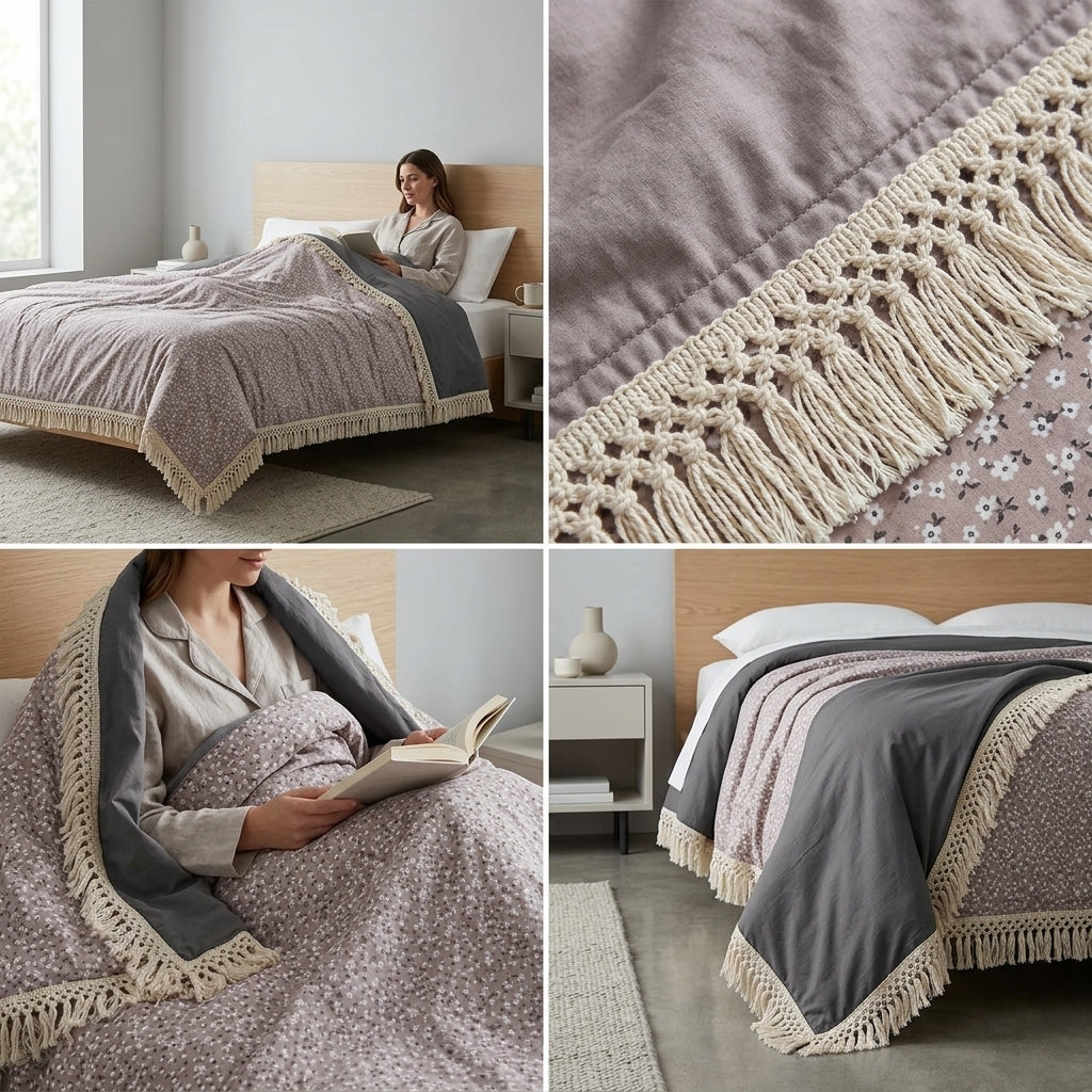 Cotton Dohar with Handcrafted Cotton Tassel Border