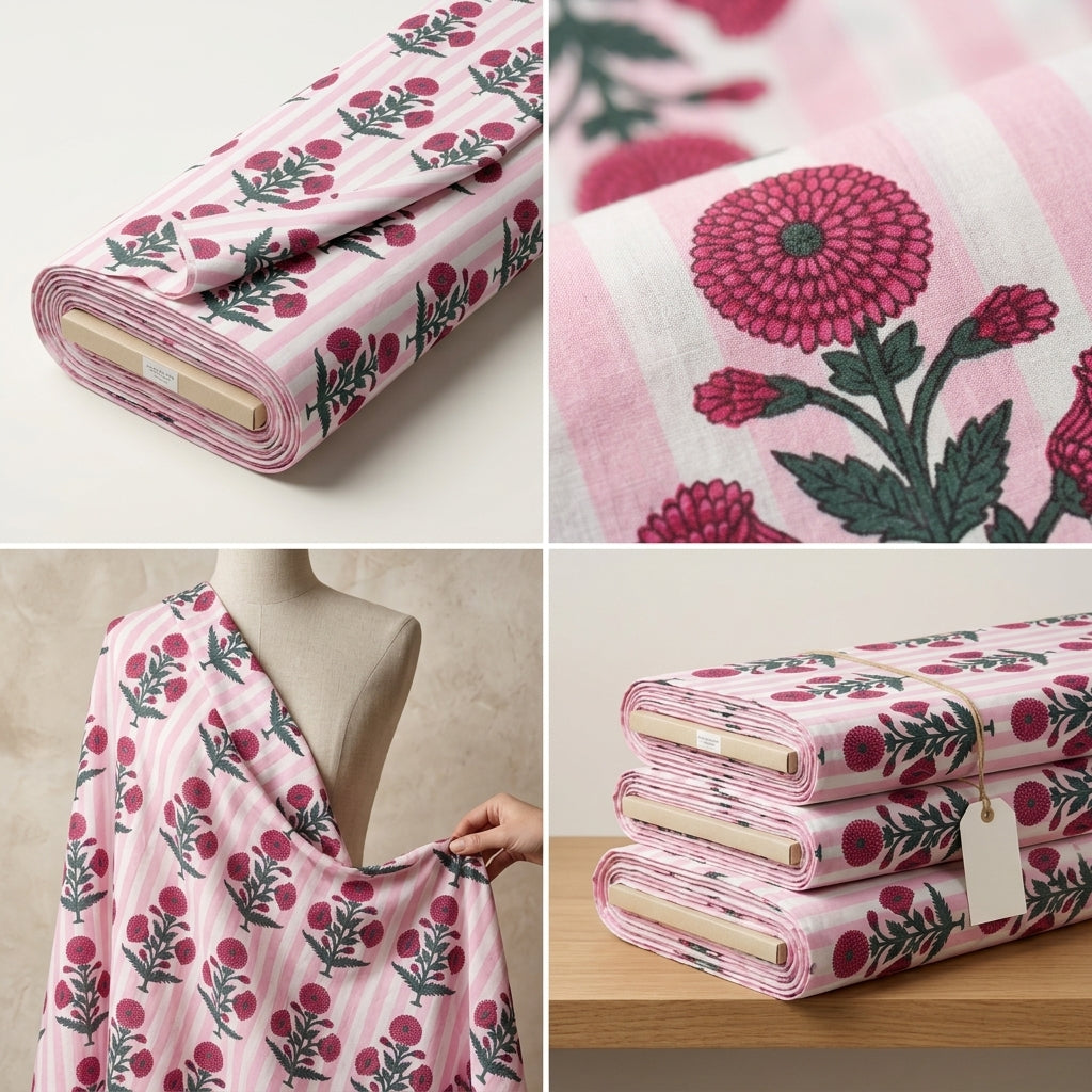 Surkh Bahar Baby Pink Cotton Fabric 🌹