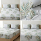 Pure Cotton Printed Fitted Bedsheet Set with 2 Pillow Covers