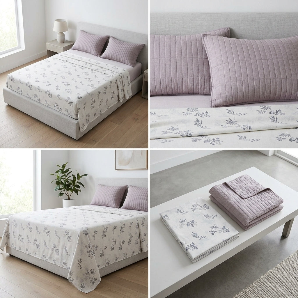 Floral Printed King Size Bedsheet with 2 Quilted Pillow Covers (108 x 108 Inches)