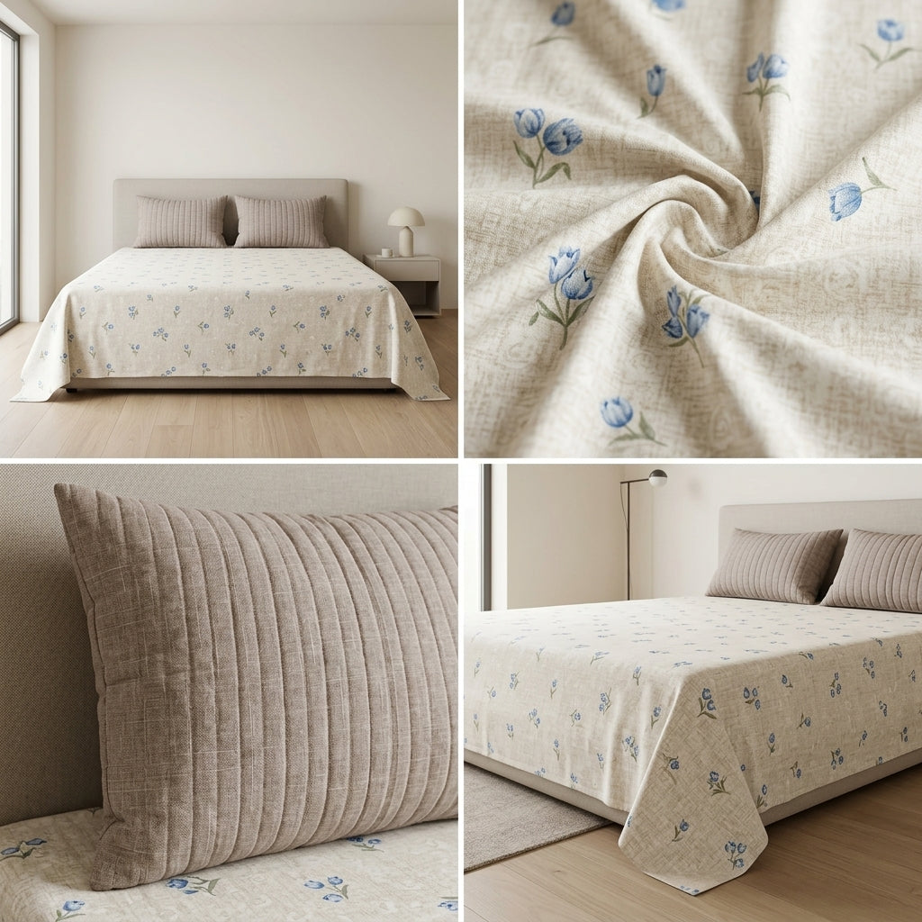 Floral Printed King Size Bedsheet with 2 Quilted Pillow Covers (108 x 108 Inches)