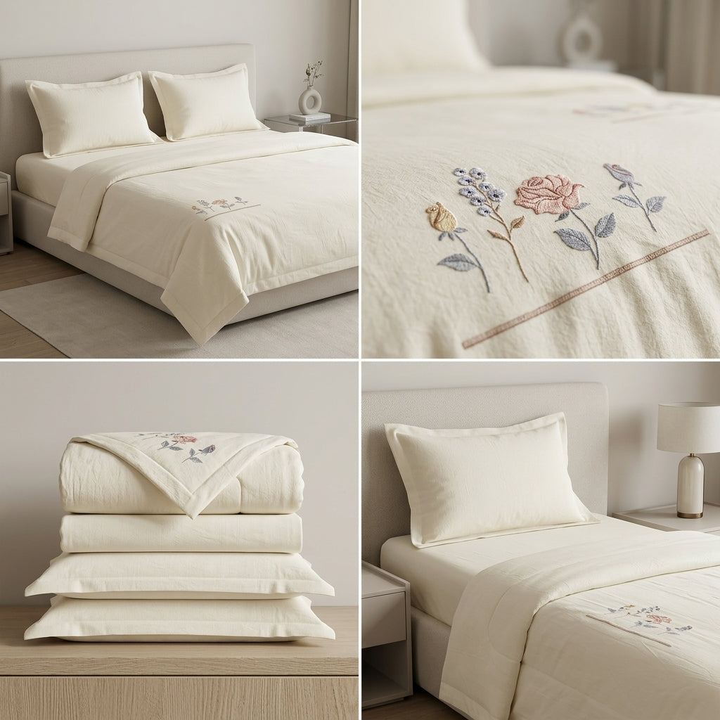 Classic English Floral Embroidered Comforter 4pcs Set | King Size
