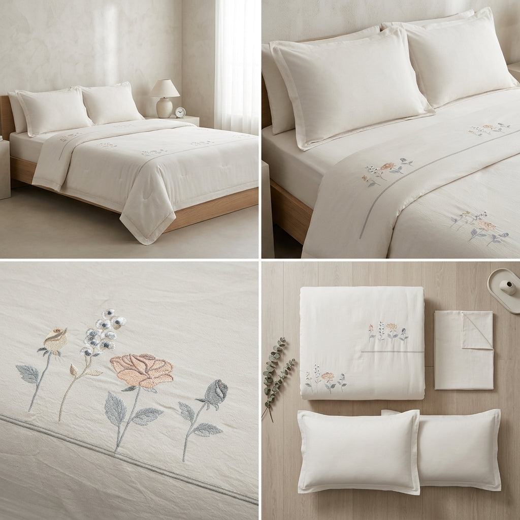 Classic English Floral Embroidered Comforter 4pcs Set | King Size