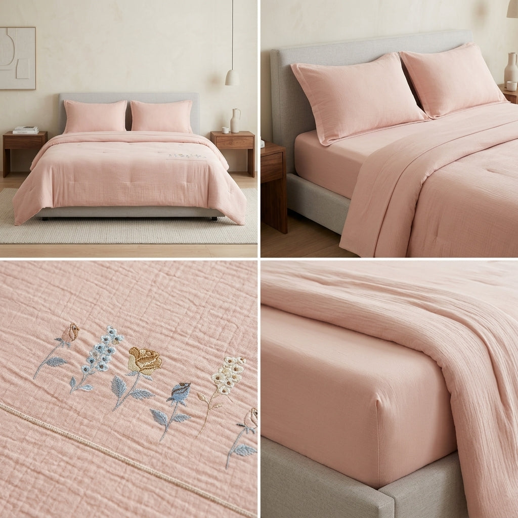 Classic English Floral Embroidered Comforter 4pcs Set | King Size