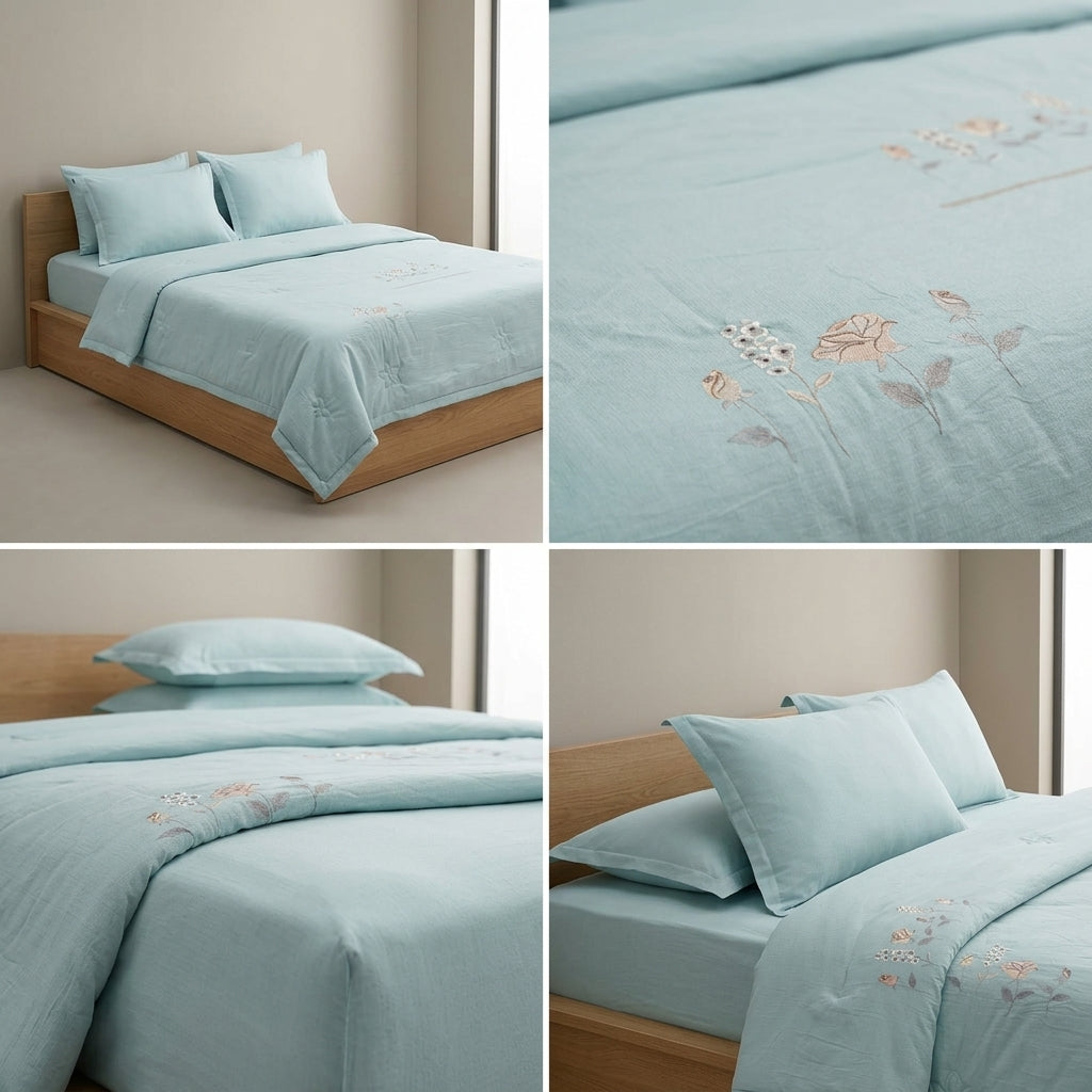 Classic English Floral Embroidered Comforter 4pcs Set | King Size