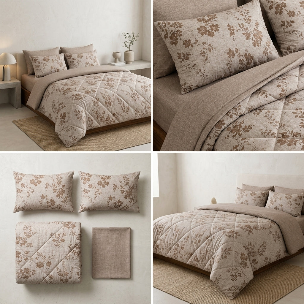 4 Pcs Premium Rib Cotton Comforter Set - King Size