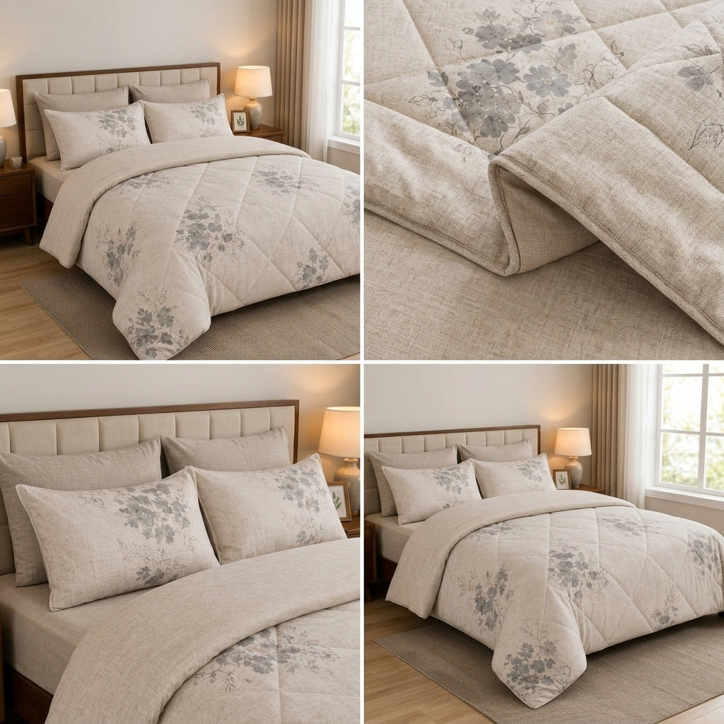 4 Pcs Premium Rib Cotton Comforter Set - King Size