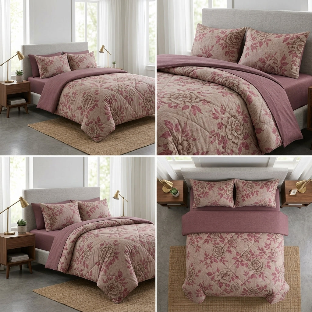 4 Pcs Premium Rib Cotton Comforter Set - King Size