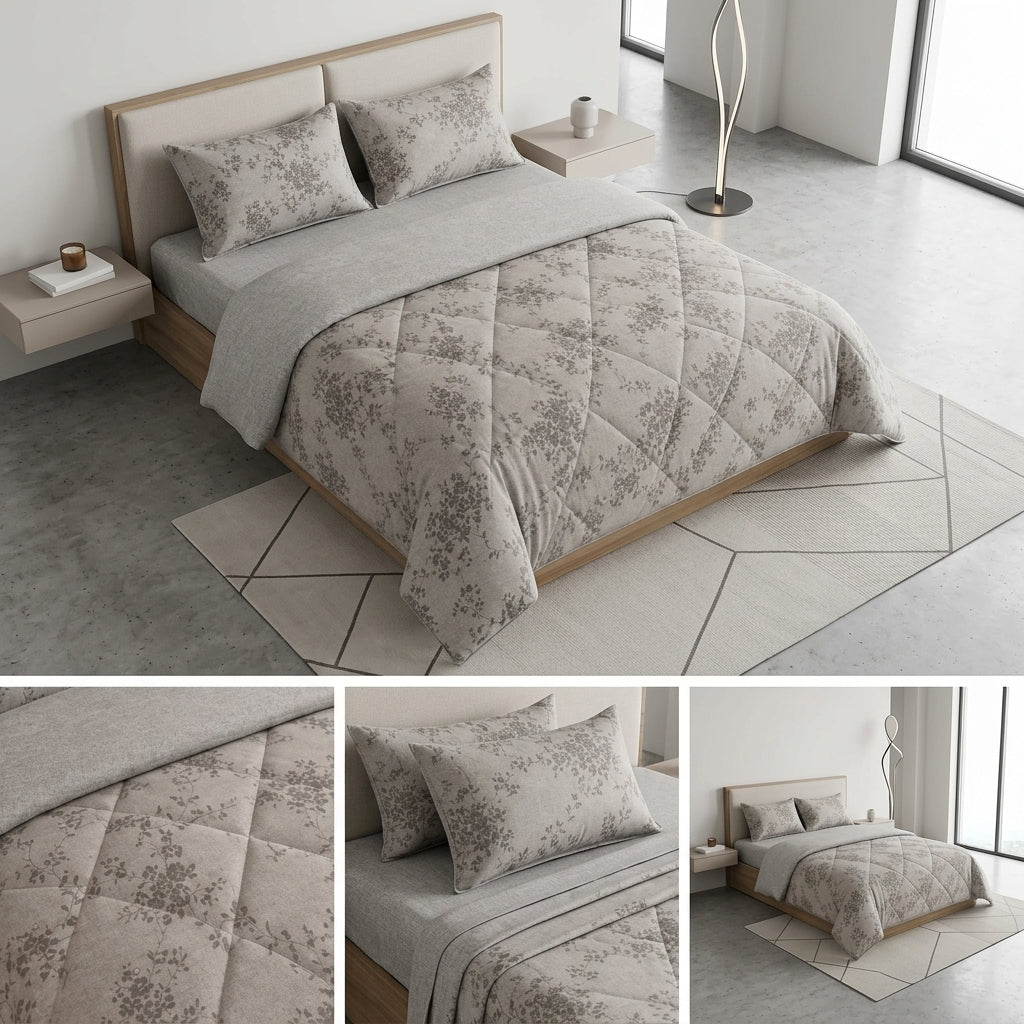 4 Pcs Premium Rib Cotton Comforter Set - King Size