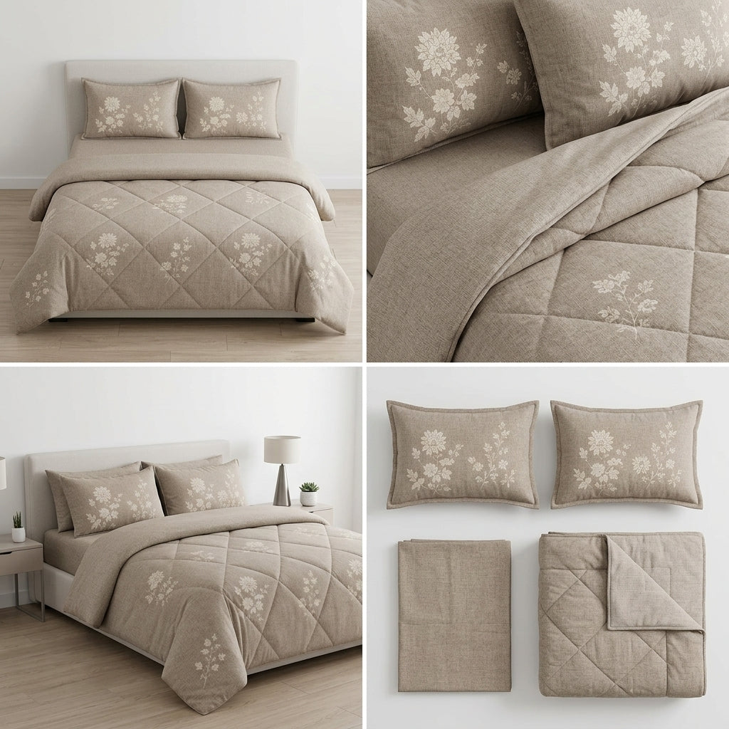 4 Pcs Premium Rib Cotton Comforter Set - King Size