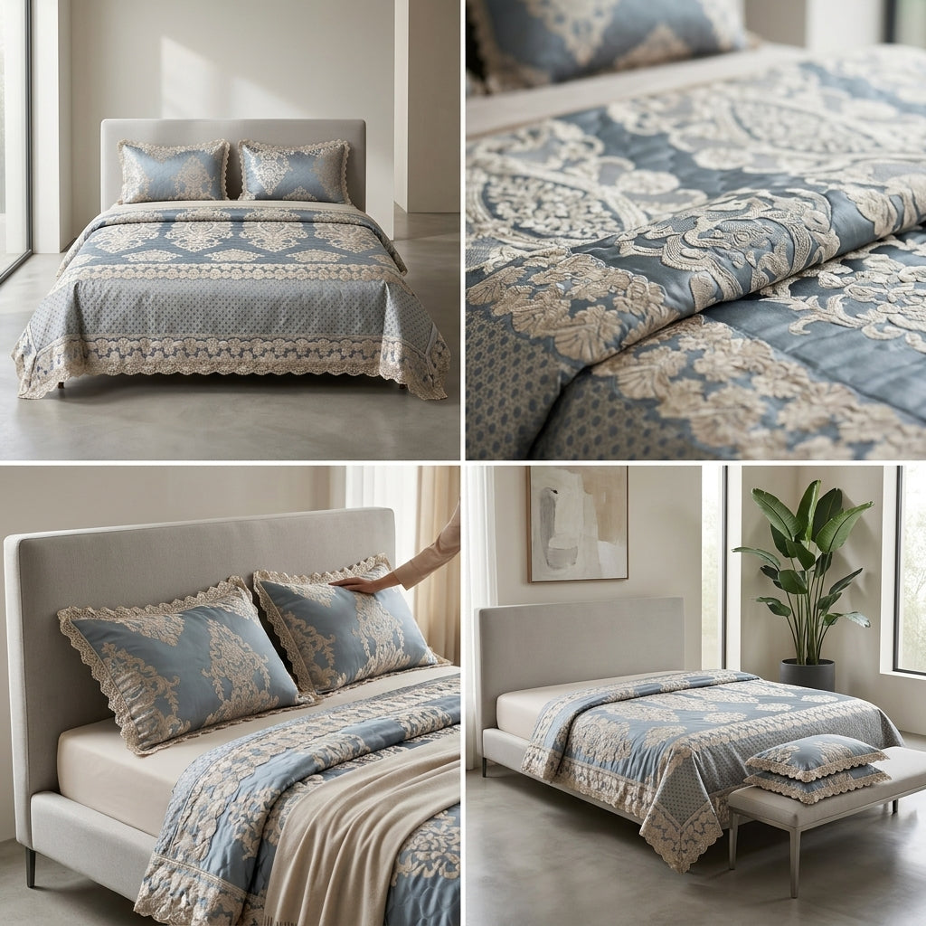 French Luxury King Size Bedcover Set – 3 Piece (Bedcover + 2 Pillowcases)