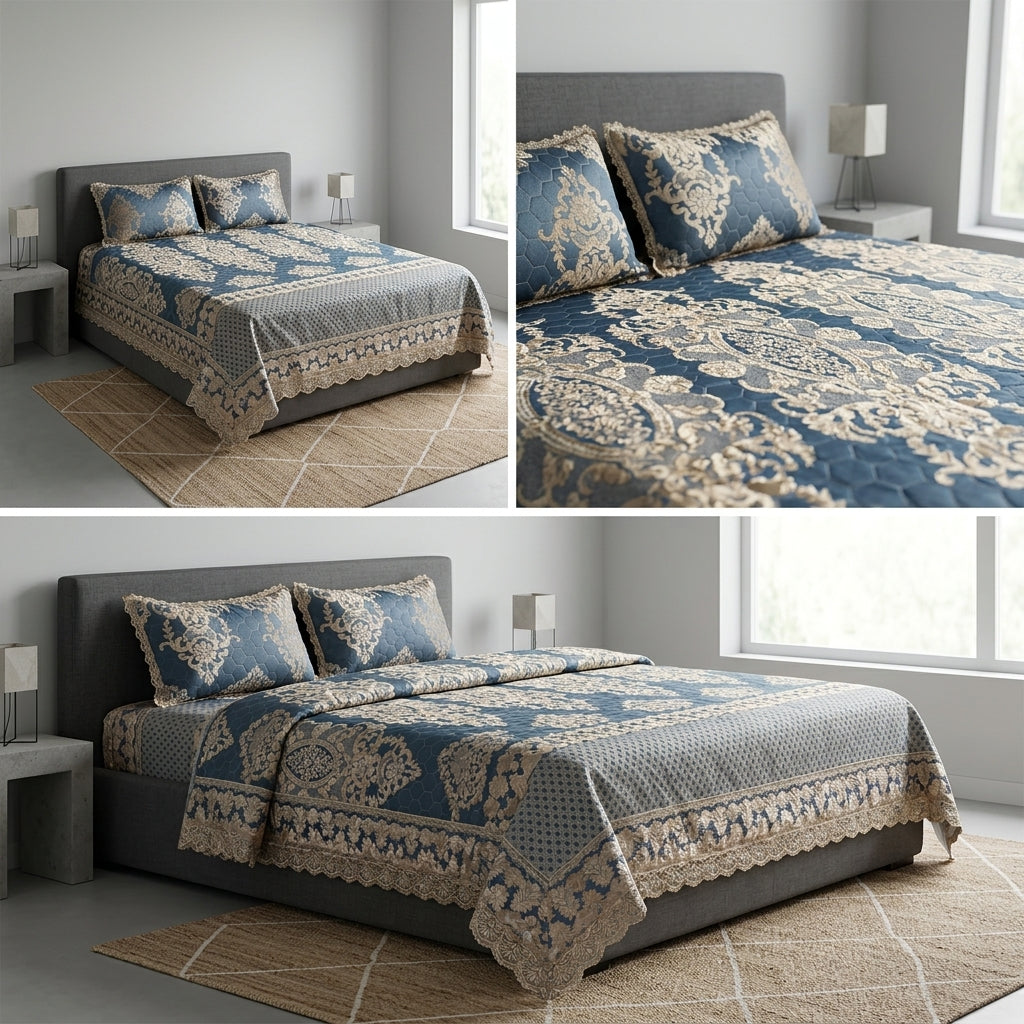 French Luxury King Size Bedcover Set – 3 Piece (Bedcover + 2 Pillowcases)