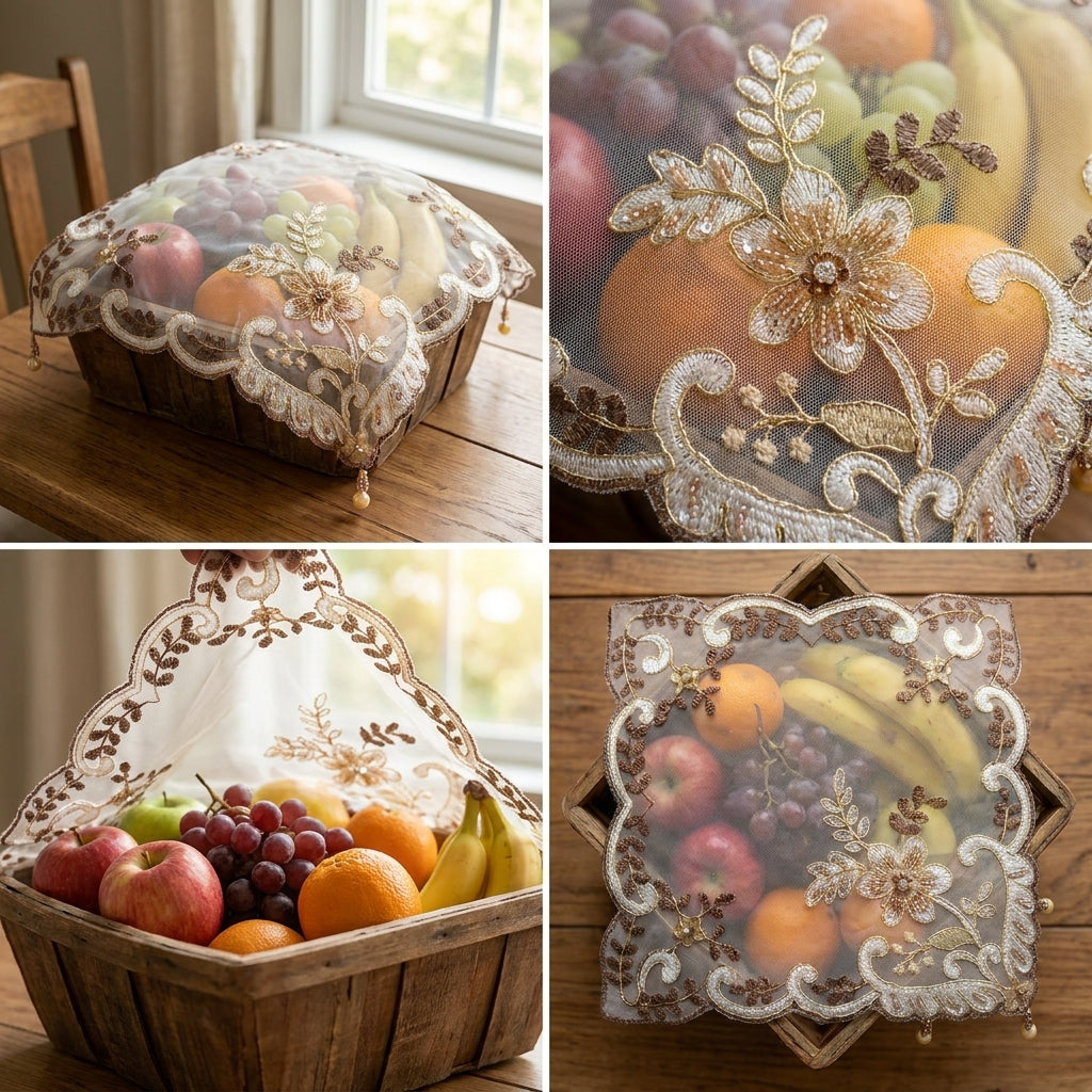 Premium Embroidered Fruit Basket Cover