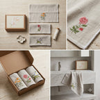 3-Piece Embroidered Hand Towel Set Organic Cotton  | Floral Bathroom Hand Towels