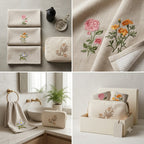 3-Piece Embroidered Hand Towel Set Organic Cotton  | Floral Bathroom Hand Towels