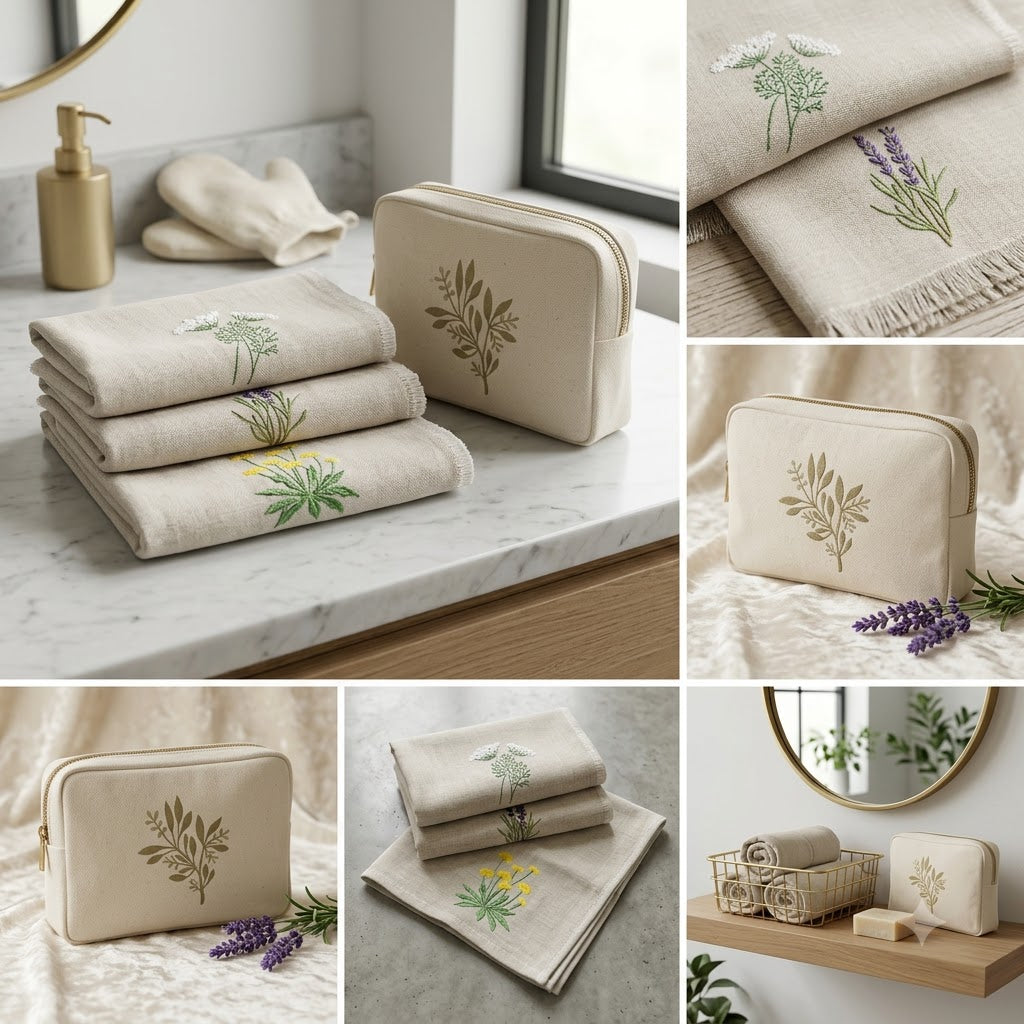 3-Piece Embroidered Floral Hand Towel Set Organic Cotton  | Elegant Bathroom & Vanity Towel Set