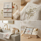 3-Piece Embroidered Floral Hand Towel Set Organic Cotton  | Elegant Bathroom & Vanity Towel Set