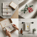 3-Piece Embroidered Floral Hand Towel Set Organic Cotton | Decorative Bathroom Towel Gift Set