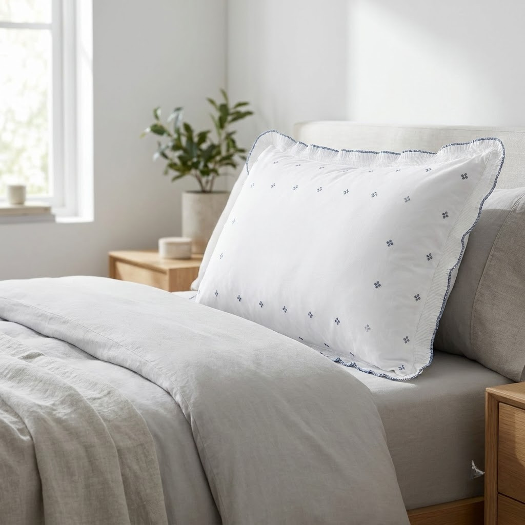 Luxury Embroidered Frill Pillow Cover Pair – Premium Floral Collection