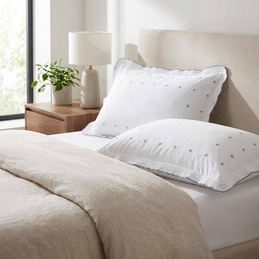Luxury Embroidered Frill Pillow Cover Pair – Premium Floral Collection