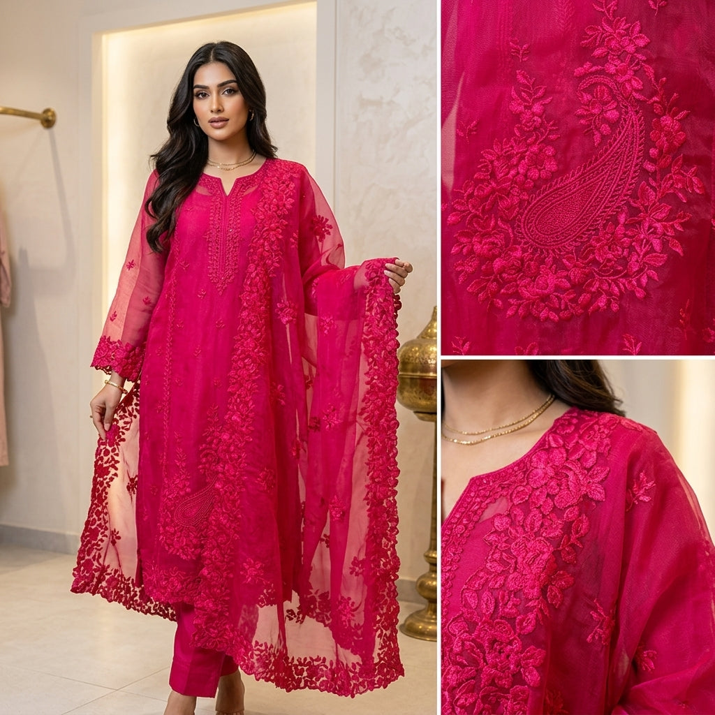 Rosy Embroidered Unstitched Suit 🌹