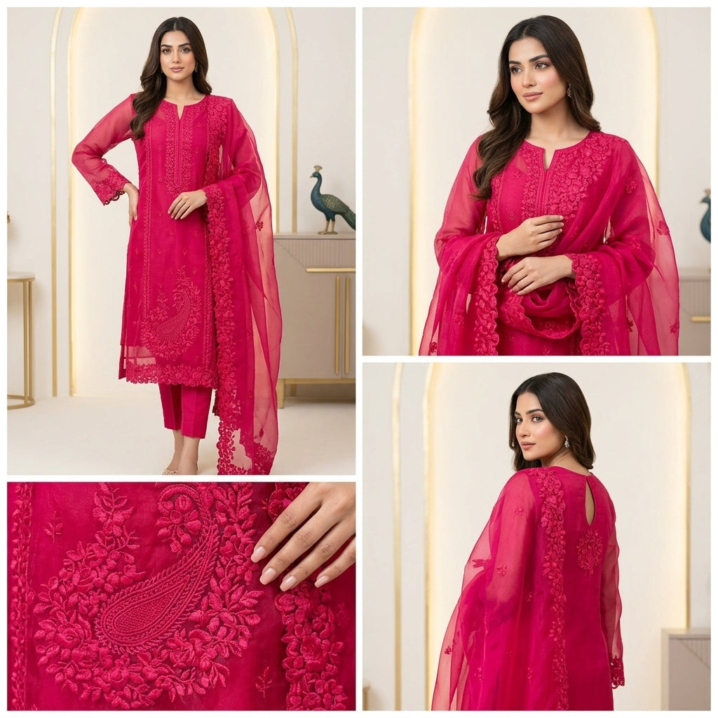 Rosy Embroidered Unstitched Suit 🌹