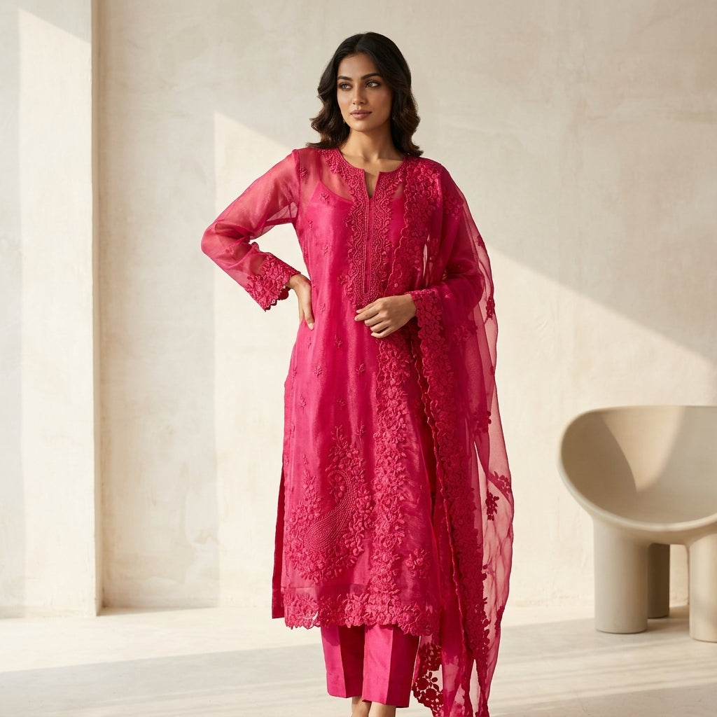 Rosy Embroidered Unstitched Suit 🌹
