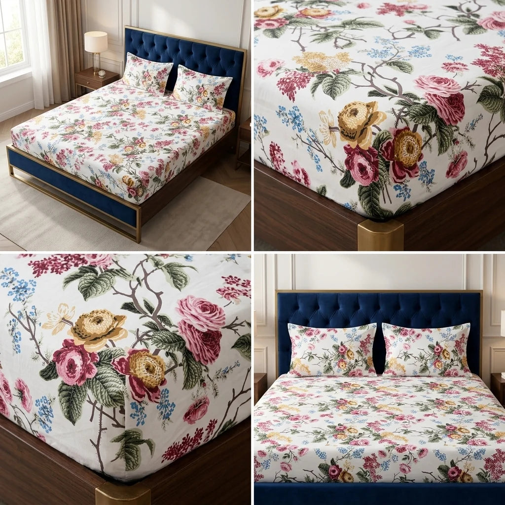 Fitted Bedsheets Pure Cotton 108 BY 108 Inch Product Code :- 55B89RKEH