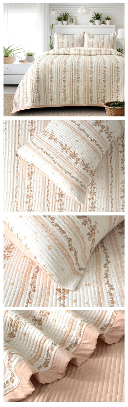 Victorian Quilted Bedcover Set – 3 Piece (King Size 100×108 Inches)