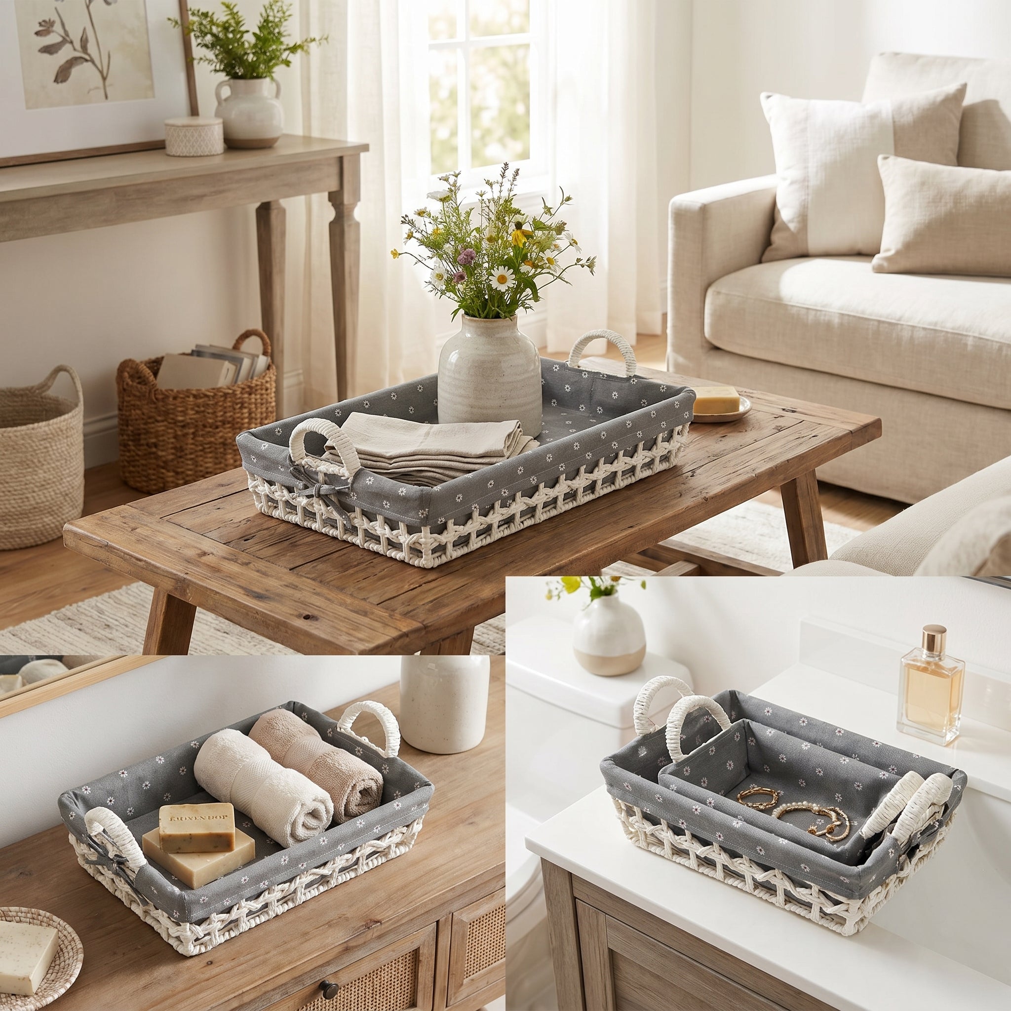 🧺 3-Piece Woven Storage Tray Set