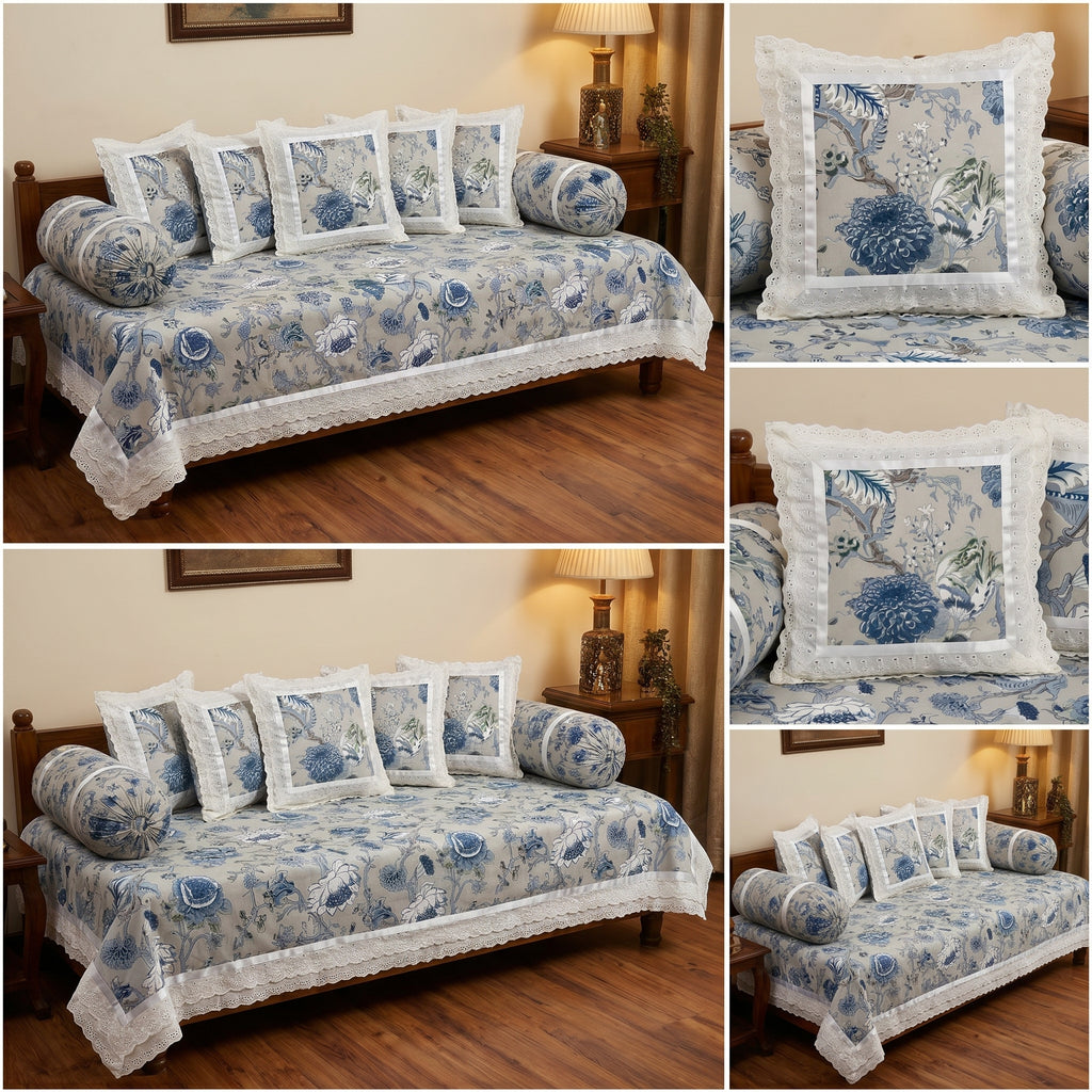 🌸 Elegant Floral Diwan Set – 8 Piece Collection