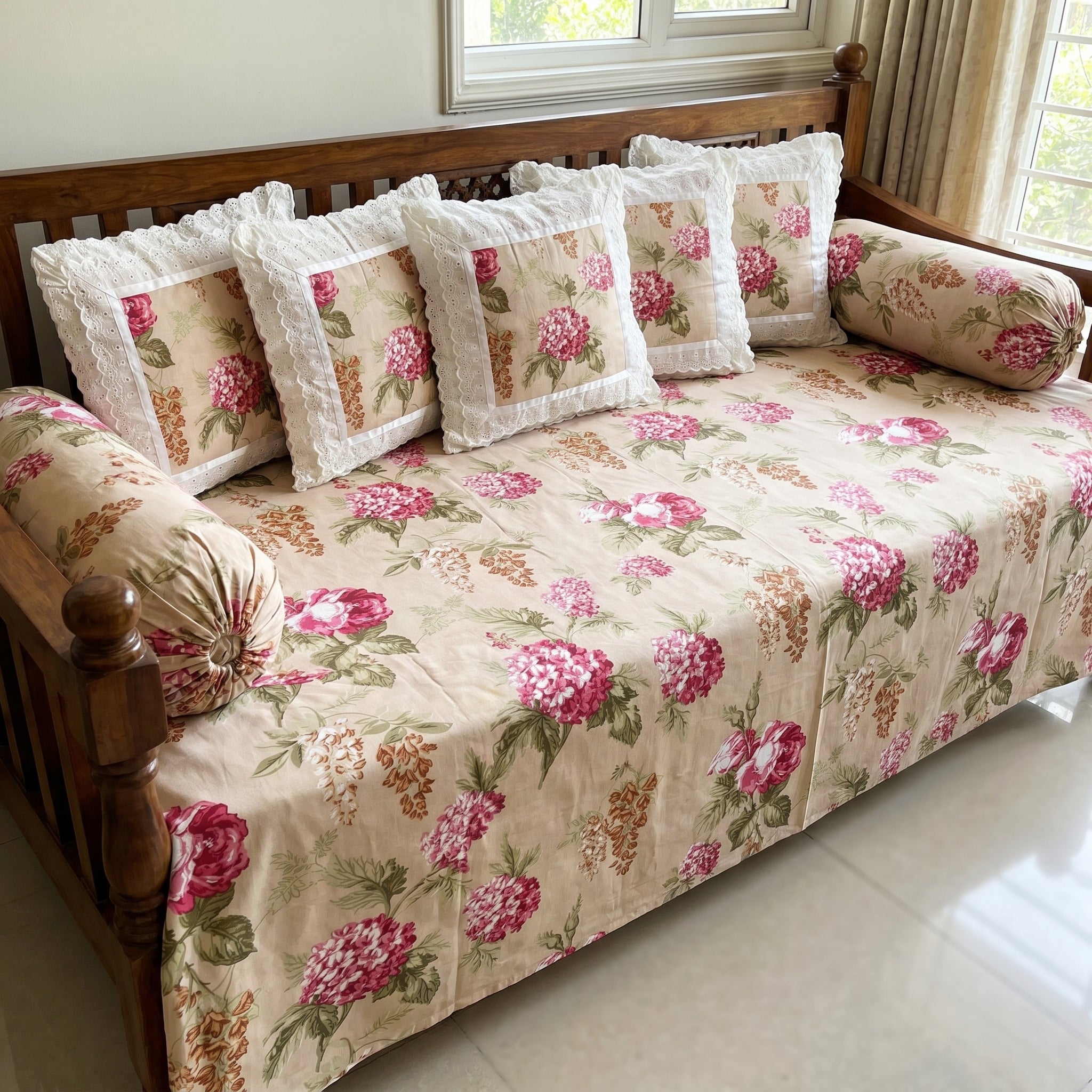 🌸 Elegant Floral Diwan Set – 8 Piece Collection