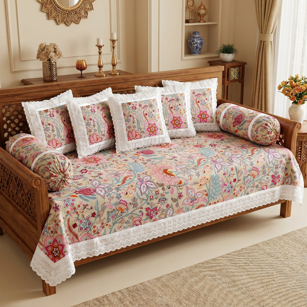 🌸 Elegant Floral Diwan Set – 8 Piece Collection