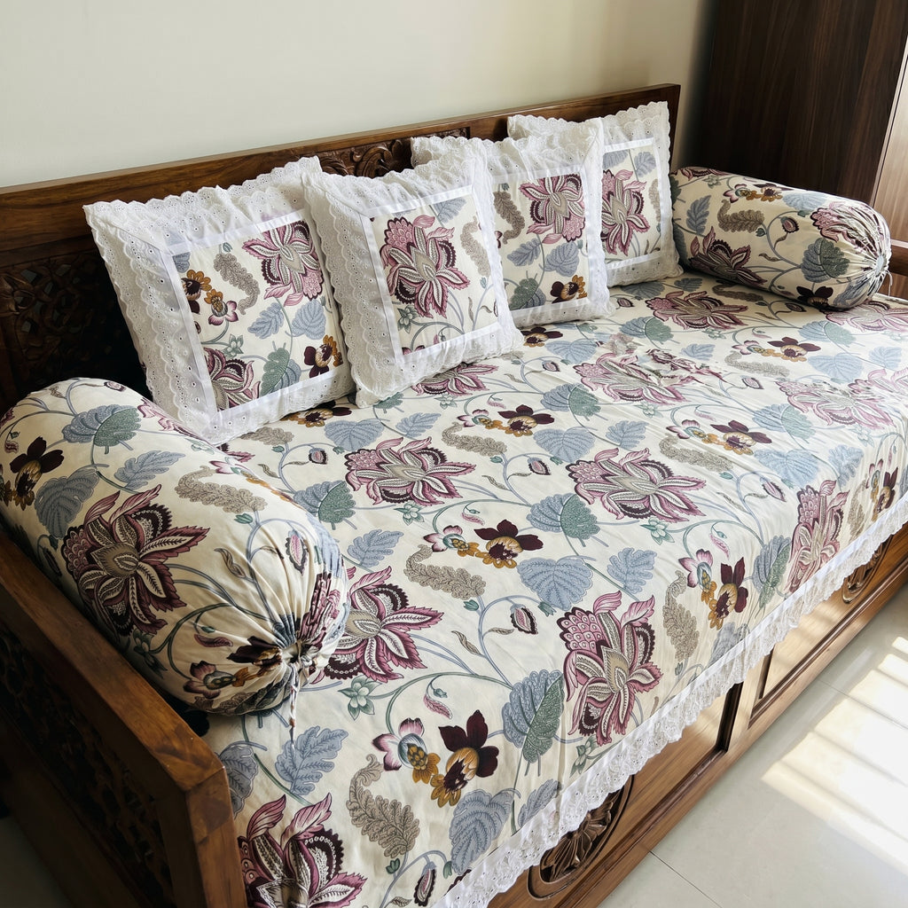 🌸 Elegant Floral Diwan Set – 8 Piece Collection
