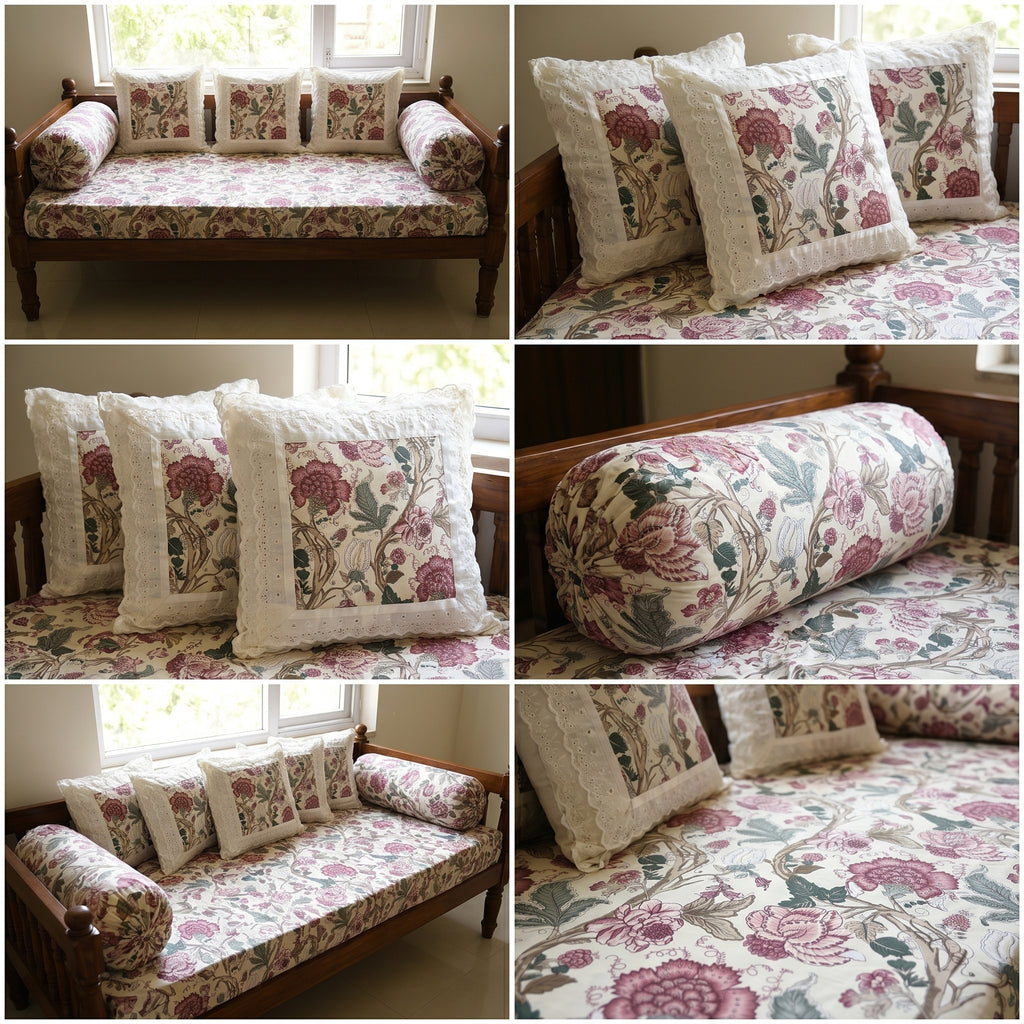 🌸 Elegant Floral Diwan Set – 8 Piece Collection