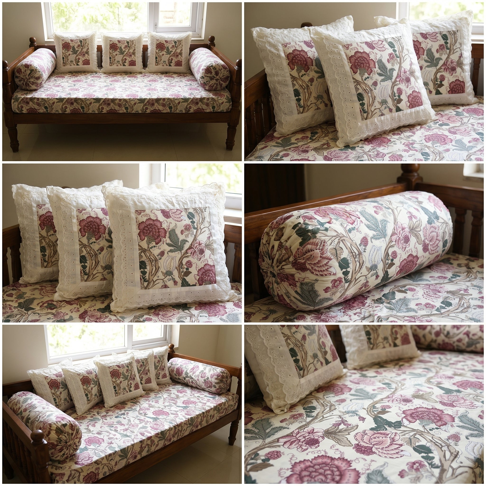 🌸 Elegant Floral Diwan Set – 8 Piece Collection