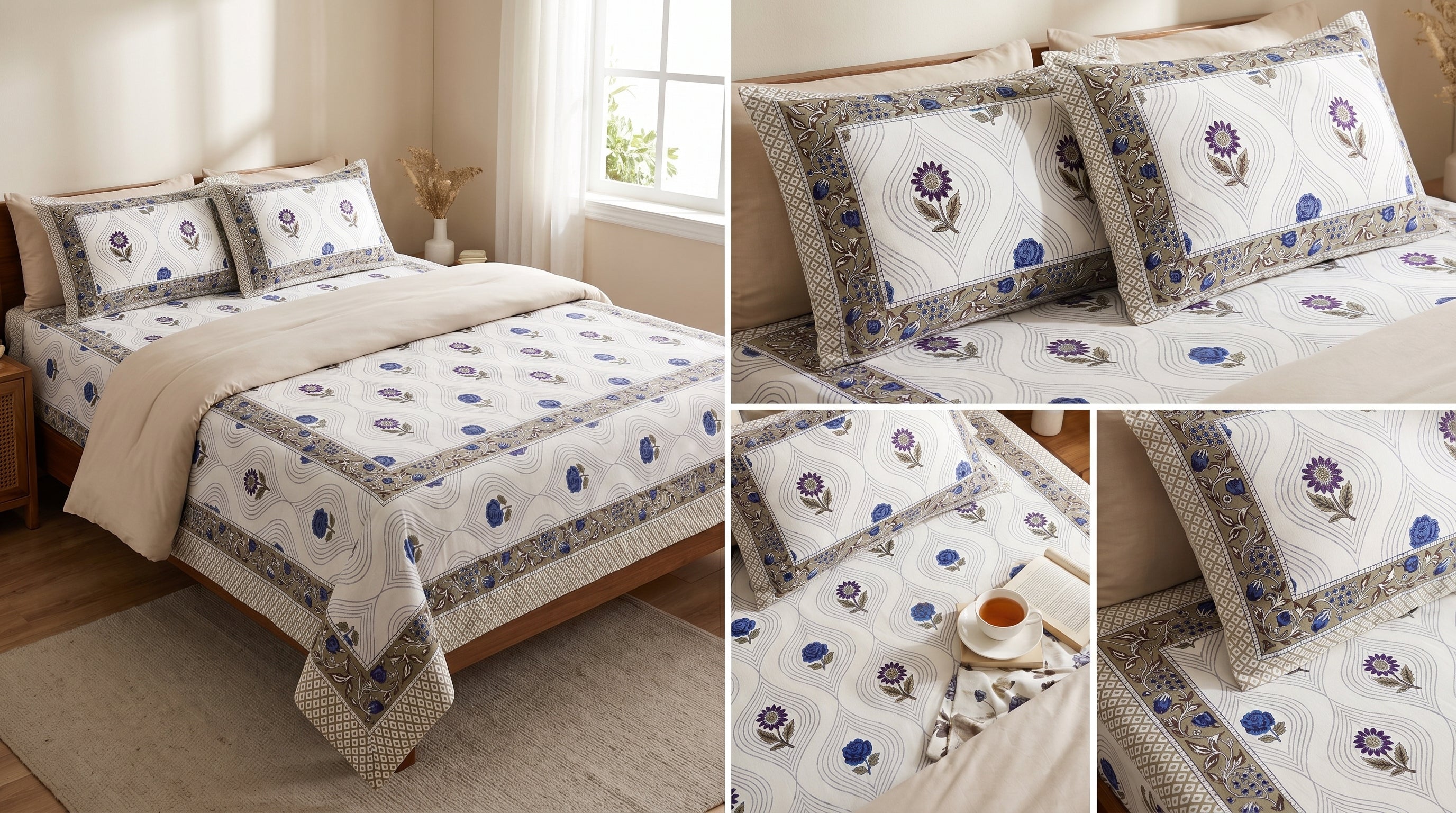 Block Print Bedsheet Set (108 x 108 inches) with 2 Pillow Covers