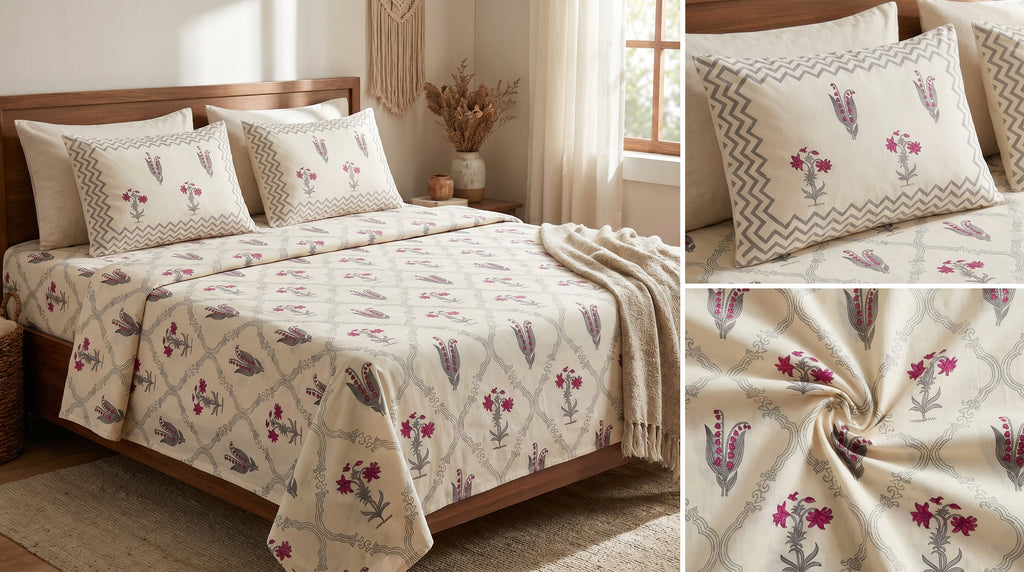 Block Print Bedsheet Set (108 x 108 inches) with 2 Pillow Covers