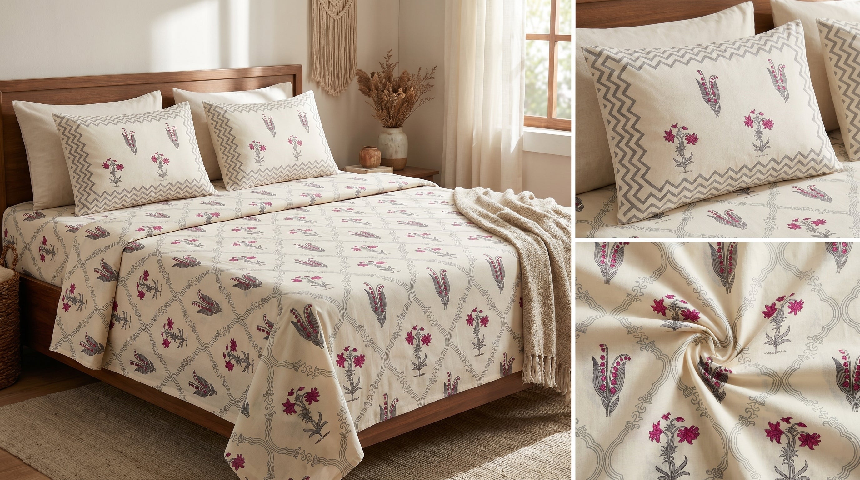 Block Print Bedsheet Set (108 x 108 inches) with 2 Pillow Covers
