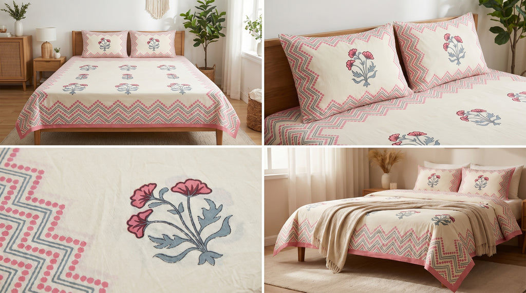 Block Print Bedsheet Set (108 x 108 inches) with 2 Pillow Covers