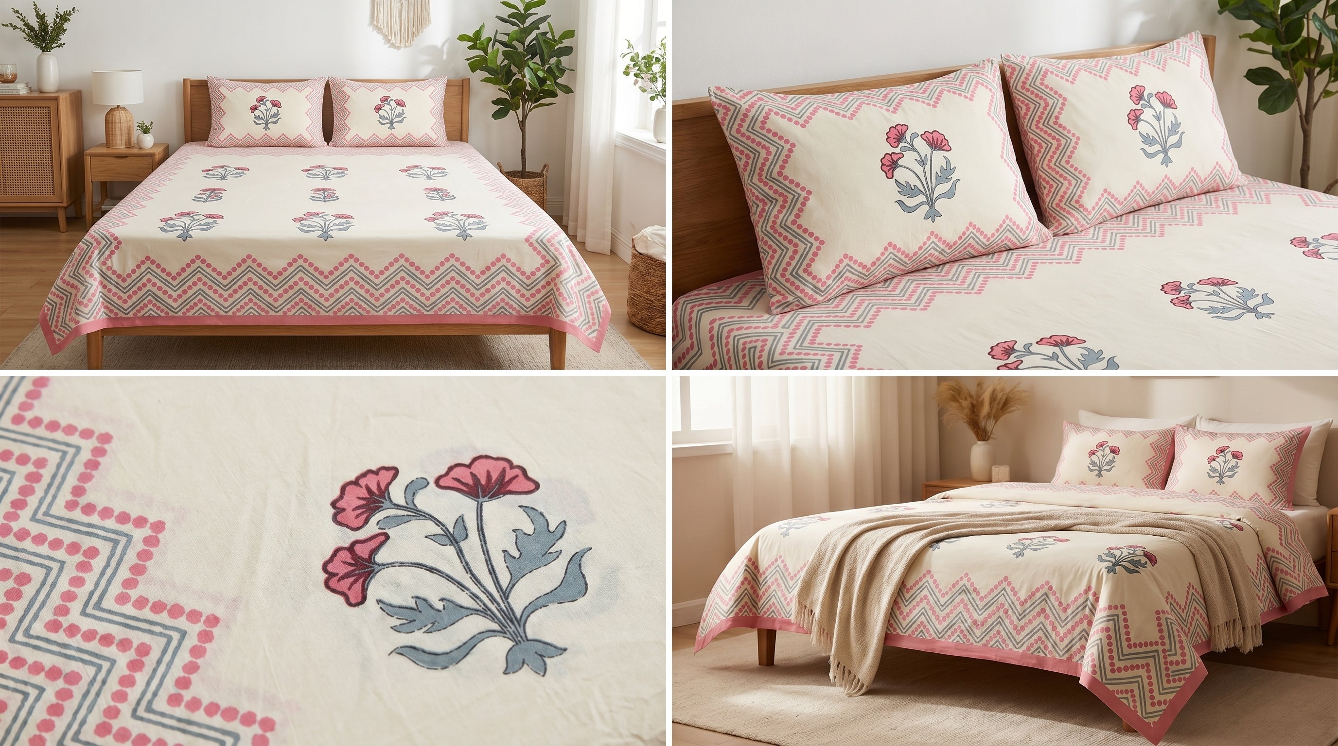 Block Print Bedsheet Set (108 x 108 inches) with 2 Pillow Covers