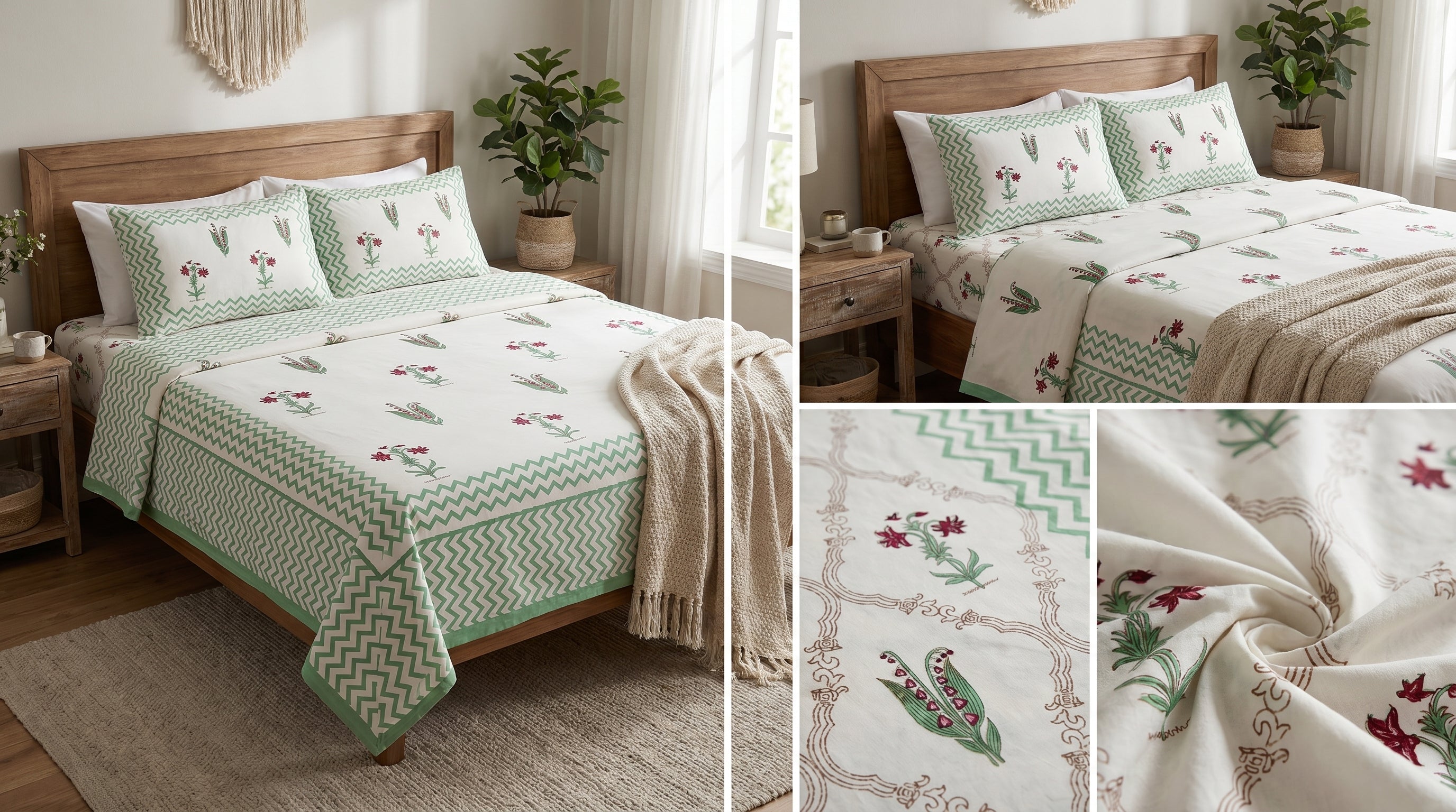 Block Print Bedsheet Set (108 x 108 inches) with 2 Pillow Covers
