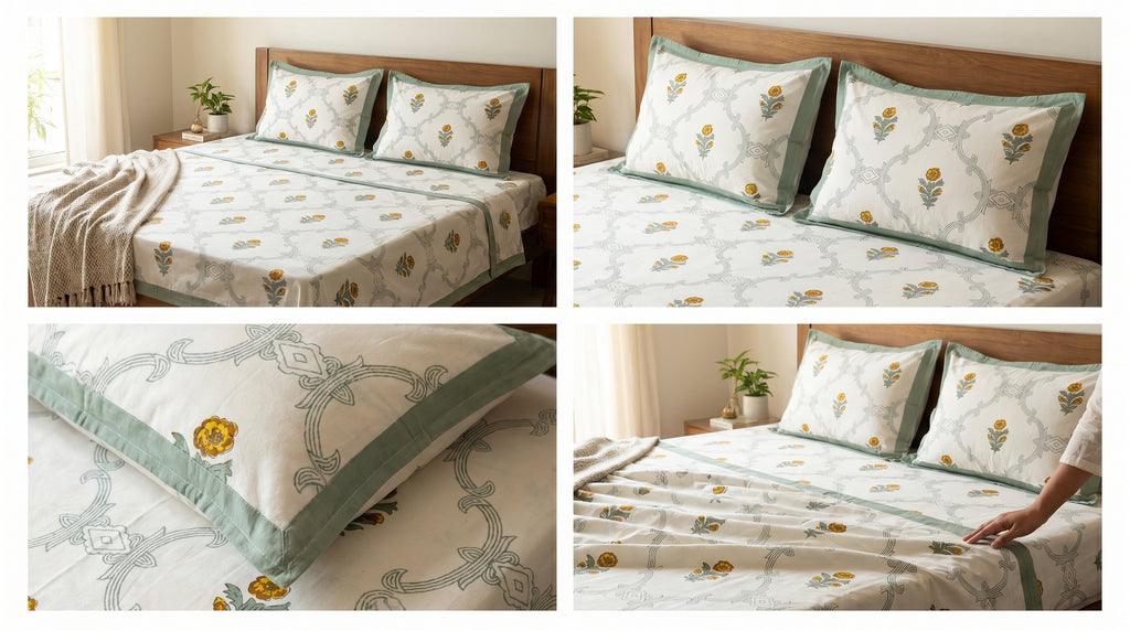 Block Print Bedsheet Set (108 x 108 inches) with 2 Pillow Covers