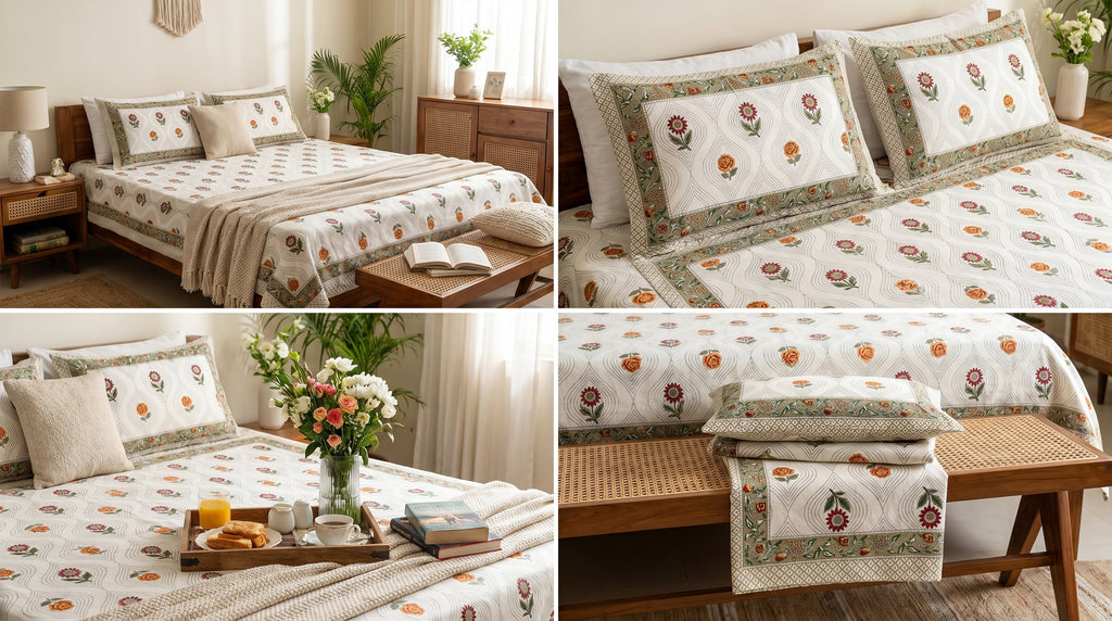 Block Print Bedsheet Set (108 x 108 inches) with 2 Pillow Covers