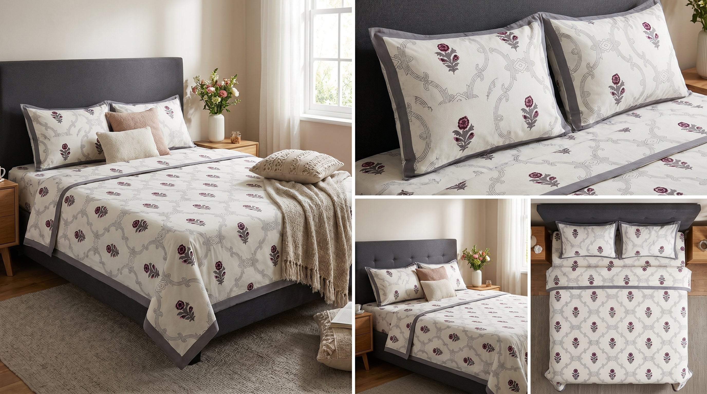 Block Print Bedsheet Set (108 x 108 inches) with 2 Pillow Covers