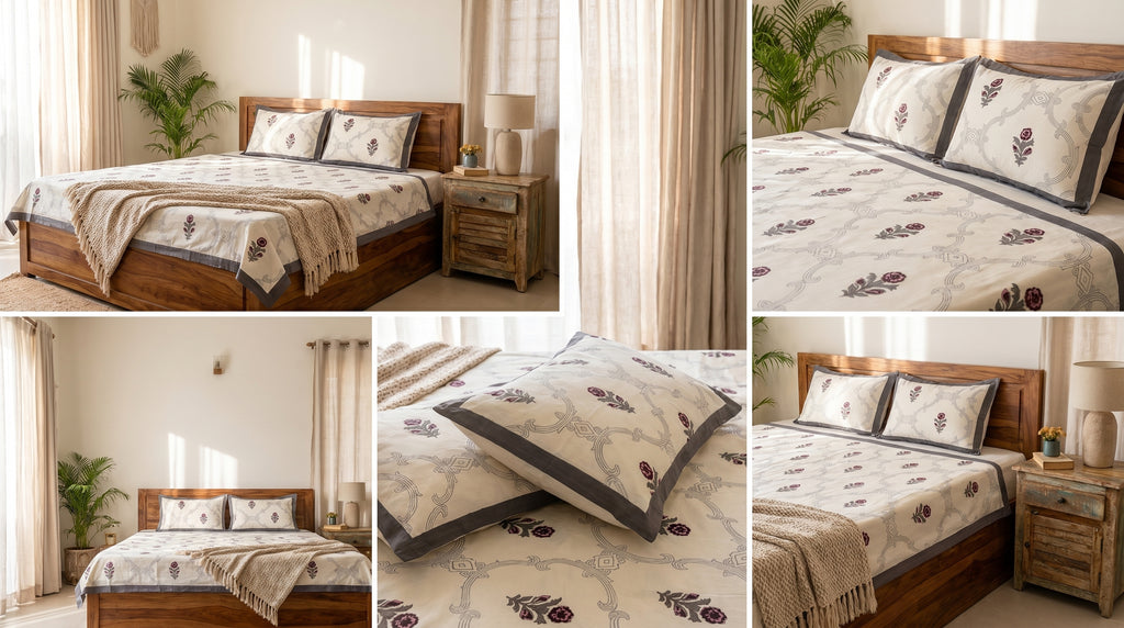 Block Print Bedsheet Set (108 x 108 inches) with 2 Pillow Covers
