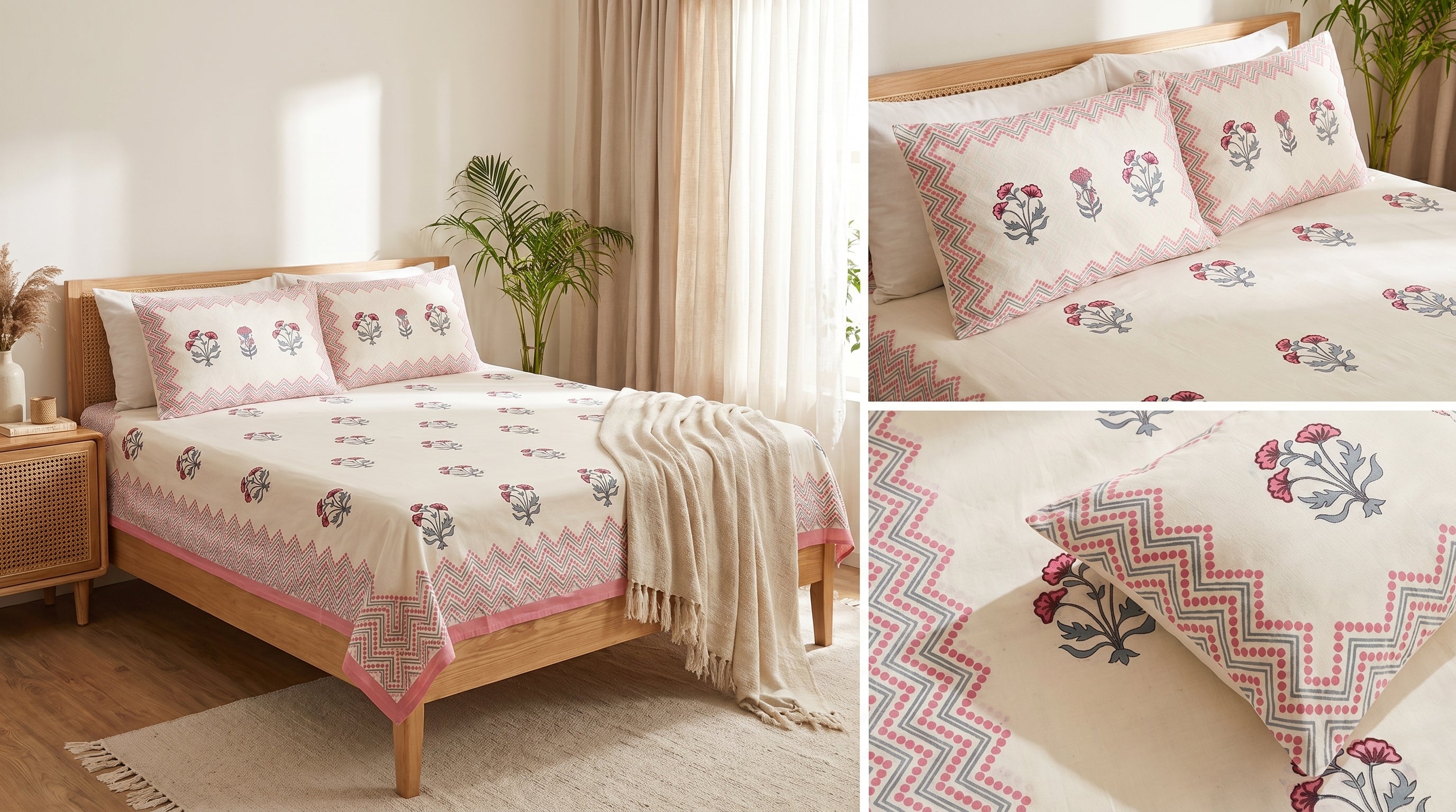 Block Print Bedsheet Set (108 x 108 inches) with 2 Pillow Covers