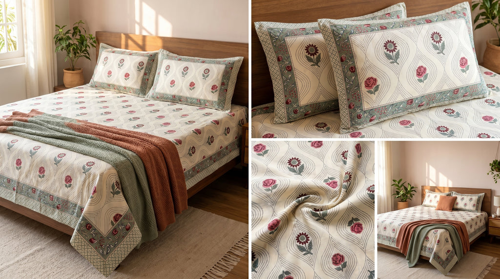 Block Print Bedsheet Set (108 x 108 inches) with 2 Pillow Covers